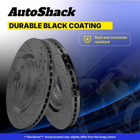 AutoShack Front Brake Rotors for Nissan, Quest 2004-2009, 2011-2017 Pathfinder 2016, 4WD FWD V6 3.5L - Coated Drilled & Slotted - Black Matte Finish - BlackShield - 11.41" (289.7 mm), 5-Lug in Kuwait