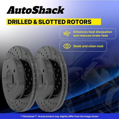 AutoShack Front Brake Rotors for Nissan, Quest 2004-2009, 2011-2017 Pathfinder 2016, 4WD FWD V6 3.5L - Coated Drilled & Slotted - Black Matte Finish - BlackShield - 11.41" (289.7 mm), 5-Lug in Kuwait