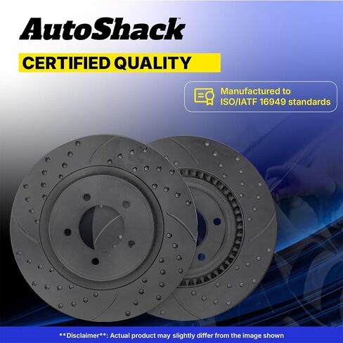 AutoShack Front Brake Rotors for Nissan, Quest 2004-2009, 2011-2017 Pathfinder 2016, 4WD FWD V6 3.5L - Coated Drilled & Slotted - Black Matte Finish - BlackShield - 11.41" (289.7 mm), 5-Lug in Kuwait