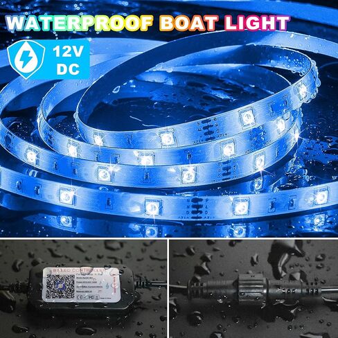 أضواء LED للقوارب بطول 50 قدمًا، أضواء LED عائمة بحرية مع تطبيق، شريط داخلي للقوارب مقاوم للماء 12 فولت RGB للعائم، RV، قوارب الكاياك، سطح السفينة in Kuwait