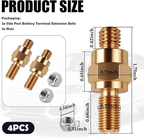 2PCS Side Post Battery Terminal Extender with 2PCS Nuts,Side Post to Top Posts Battery Adapter with 3/8"-16 Coarse & 3/8"-24 Fine Teeth,Batteries Terminal Bolt Car Accessories in Saudi Arabia