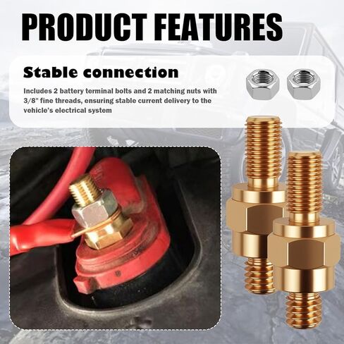 2PCS Side Post Battery Terminal Extender with 2PCS Nuts,Side Post to Top Posts Battery Adapter with 3/8"-16 Coarse & 3/8"-24 Fine Teeth,Batteries Terminal Bolt Car Accessories in Saudi Arabia