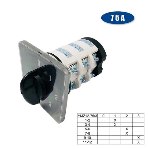 75A Cam Switch Silver 0-3 Position 3 Poles Level Rotary Changeover Switches 12 Terminals YMZ12-75/3 in Saudi Arabia