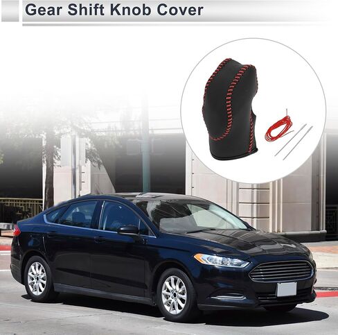 Gear Shift Knob Cover for Ford Fusion 2013-2016 Anti-Slip Stick Shifting Handle Protector Faux Leather 1 Pc Black Red in Kuwait