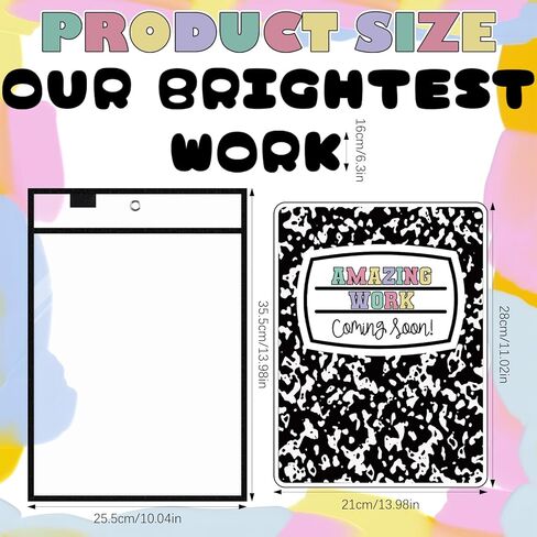 ReliThick 24 Set Student Work Display Bulletin Board Composition Notebook Classroom Decor 24 Pockets 24 Cards Our Brightest Work Classroom Wall Decor for Teacher Student Back to School Supplies in Kuwait