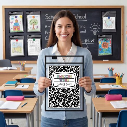 ReliThick 24 Set Student Work Display Bulletin Board Composition Notebook Classroom Decor 24 Pockets 24 Cards Our Brightest Work Classroom Wall Decor for Teacher Student Back to School Supplies in Kuwait