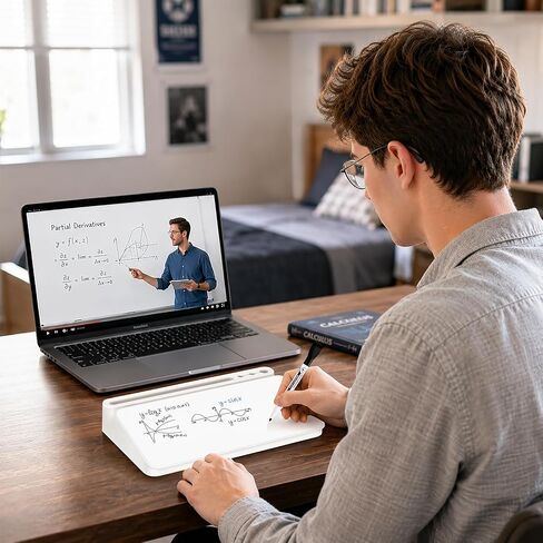 سبورة بيضاء صغيرة لسطح المكتب من WALGLASS مع مساحة تخزين، مكتب زجاجي قابل للمسح الجاف ولوحة مفاتيح بيضاء للكمبيوتر مع درج، منظمات مكتبية مع ملحقات للمكتب والمنزل واللوازم المدرسية باللون الأبيض in Kuwait