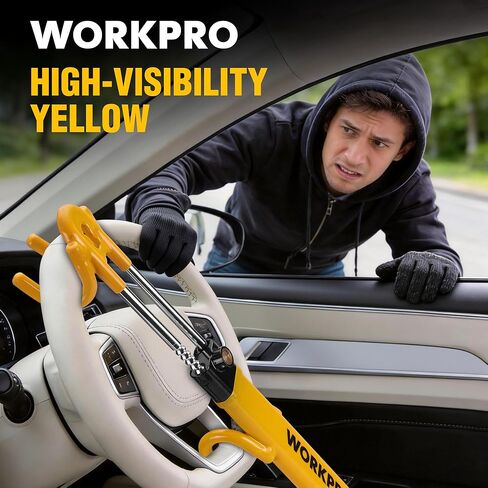 WORKPRO Steering Wheel Lock, Heavy Duty Anti-Theft Car Device with Double Hooks, Adjustable Universal Fit for Cars, Trucks and SUVs, Visible Security Lock with 3 Keys in Kuwait