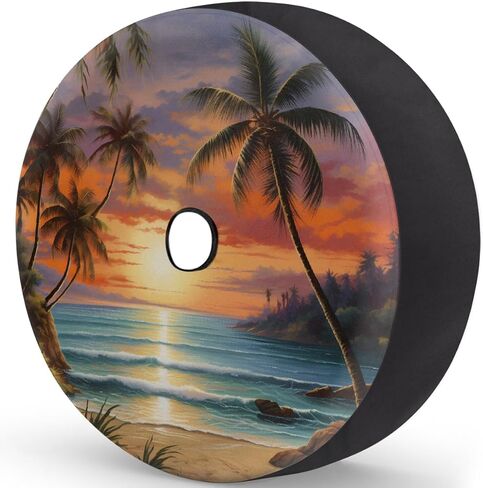 Spare Tire Cover with Backup Camera Hole Sunset Beach Palm Tree Waterproof Tire Cover Fit for Rv SUV Truck Travel Trailer 17inch in Saudi Arabia