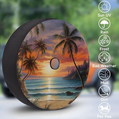 Spare Tire Cover with Backup Camera Hole Sunset Beach Palm Tree Waterproof Tire Cover Fit for Rv SUV Truck Travel Trailer 17inch in Saudi Arabia
