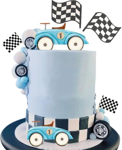 Vintage Car Cake Toppers Blue Car Cake Toppers with Vintage Cars Blue White Balls Flags Wheels Set for 1st Baby Shower Party Supplies Decor in Saudi Arabia