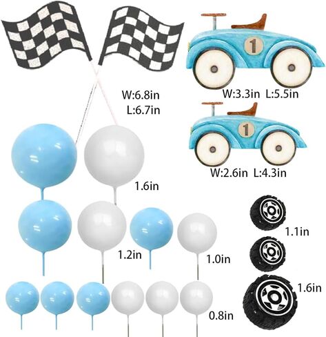 Vintage Car Cake Toppers Blue Car Cake Toppers with Vintage Cars Blue White Balls Flags Wheels Set for 1st Baby Shower Party Supplies Decor in Saudi Arabia