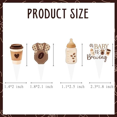 A Baby is Brewing Cupcake Toppers, Coffee Theme Baby Shower Decorations, 48 Pack, Brown Gender Reveal Party Supplies with Coffee Cup and Baby Bottle Picks in Saudi Arabia