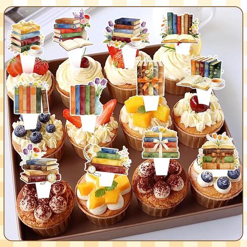 48Pcs Book-Themed Cake Cupcake Toppers, Vintage Book Themed Cake Toothpicks Party Decorations Supplies for Baby Shower, Beautifully Designed Cupcake Decorations Supplies for Library in Saudi Arabia