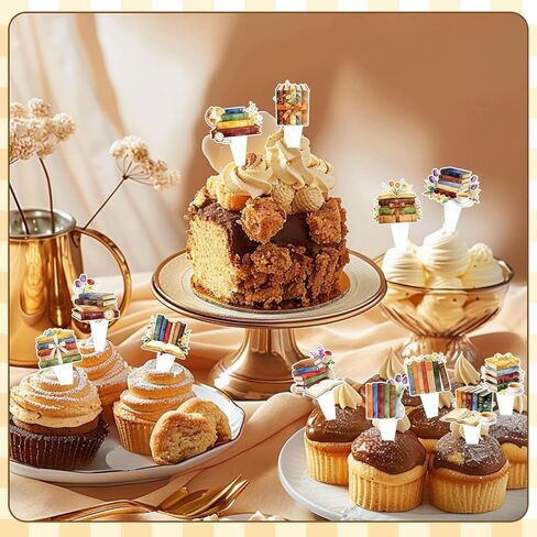 48Pcs Book-Themed Cake Cupcake Toppers, Vintage Book Themed Cake Toothpicks Party Decorations Supplies for Baby Shower, Beautifully Designed Cupcake Decorations Supplies for Library in Saudi Arabia