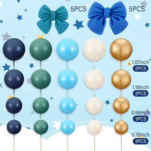 Threehoney 60 Pcs Sage Green Navy Blue Balls Cake Toppers and Bow Cake Decorations Birthday Jungle Safari Baby Shower Bridal Showers Graduation Engagements Weddings Bear Theme Party Decoration in Kuwait