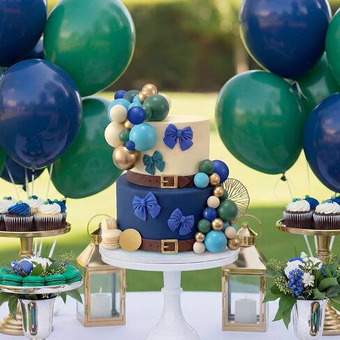 Threehoney 60 Pcs Sage Green Navy Blue Balls Cake Toppers and Bow Cake Decorations Birthday Jungle Safari Baby Shower Bridal Showers Graduation Engagements Weddings Bear Theme Party Decoration in Kuwait