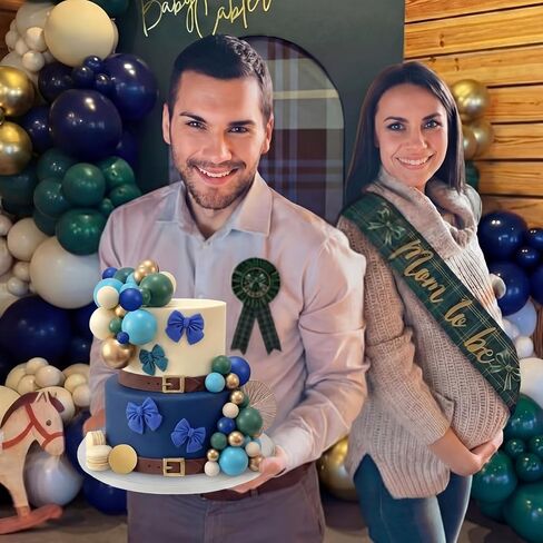 Threehoney 60 Pcs Sage Green Navy Blue Balls Cake Toppers and Bow Cake Decorations Birthday Jungle Safari Baby Shower Bridal Showers Graduation Engagements Weddings Bear Theme Party Decoration in Kuwait