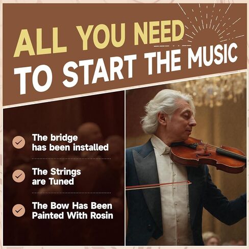 Violin 4/4 Full Size Kit for Adults Beginner, Violin Fiddle Set for Student with Rosewood Bow&Bridge,Extra Strings, Fingerboard Stickers, 2 rosinsShoulder Rest, Case(Plywood) in Saudi Arabia