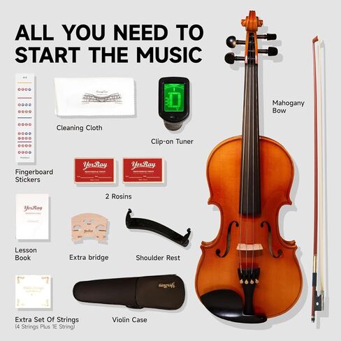Violin 4/4 Full Size Kit for Adults Beginner, Violin Fiddle Set for Student with Rosewood Bow&Bridge,Extra Strings, Fingerboard Stickers, 2 rosinsShoulder Rest, Case(Plywood) in Saudi Arabia