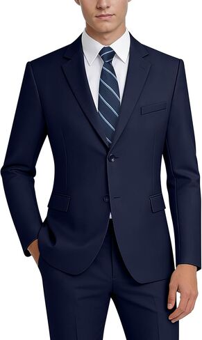 Mens 2 Piece Slim Fit Suit Set Two Button Solid Suit Jacket Pants with Tie Notch Lapel Casual Wedding Suits in Kuwait