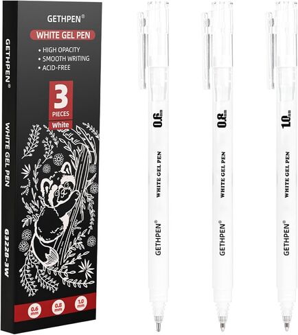 GETHPEN White Gel Pens 3-Pack - 0.6/0.8/1.0mm Fine to Bold Tips for Journaling & Art - Opaque Ink on Dark Paper, Holiday Cards & DIY Gifts in Saudi Arabia
