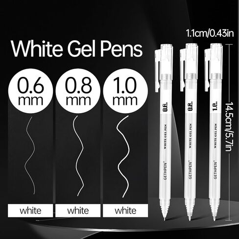 GETHPEN White Gel Pens 3-Pack - 0.6/0.8/1.0mm Fine to Bold Tips for Journaling & Art - Opaque Ink on Dark Paper, Holiday Cards & DIY Gifts in Saudi Arabia
