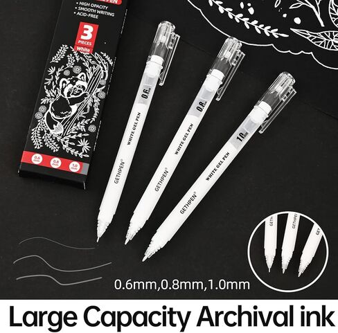 GETHPEN White Gel Pens 3-Pack - 0.6/0.8/1.0mm Fine to Bold Tips for Journaling & Art - Opaque Ink on Dark Paper, Holiday Cards & DIY Gifts in Saudi Arabia