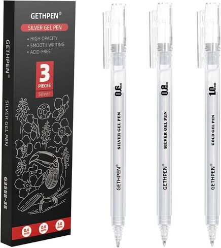 GETHPEN White Gel Pens 3-Pack - 0.6/0.8/1.0mm Fine to Bold Tips for Journaling & Art - Opaque Ink on Dark Paper, Holiday Cards & DIY Gifts in Kuwait