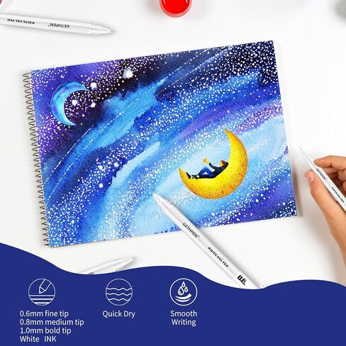 GETHPEN White Gel Pens 3-Pack - 0.6/0.8/1.0mm Fine to Bold Tips for Journaling & Art - Opaque Ink on Dark Paper, Holiday Cards & DIY Gifts in Saudi Arabia