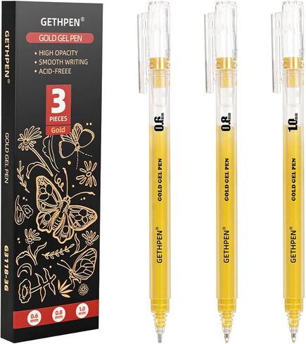 GETHPEN White Gel Pens 3-Pack - 0.6/0.8/1.0mm Fine to Bold Tips for Journaling & Art - Opaque Ink on Dark Paper, Holiday Cards & DIY Gifts in Saudi Arabia