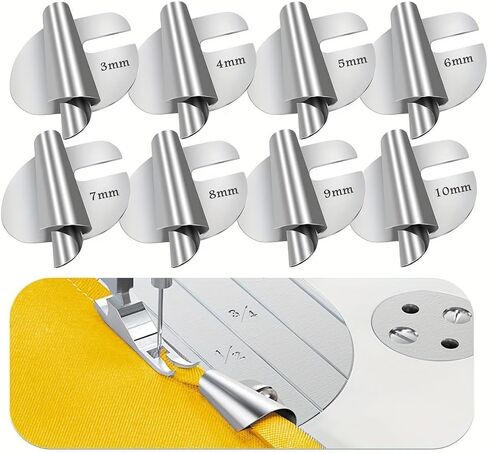 304 Stainless Steel Rolled Hemmer Foot, 8 Sizes Wide Rolled Hem Pressure Foot, Universal Sewing Machine Hemming Feet for Most Household Sewing Machines, Sewing Machine Accessories and Supplies (8) in Kuwait