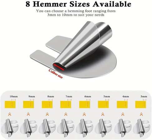 304 Stainless Steel Rolled Hemmer Foot, 8 Sizes Wide Rolled Hem Pressure Foot, Universal Sewing Machine Hemming Feet for Most Household Sewing Machines, Sewing Machine Accessories and Supplies (8) in Kuwait