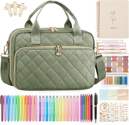 All-in-One Bible Journaling Kit – Quilted Bible Cover Case for Women, 31 Bible Highlighters, 75 Bible Tabs, Bible Study Supplies & Christian Gift for Women and Teens (Shoulder Strap, Black) in Saudi Arabia