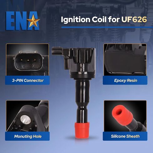 ENA Set of 4 Ignition Coil Pack 1.5L L4 Compatible with Honda Compatible with Honda 2010 2011 2012 2013 2014 2015 2016 City, 2011-2016 CR-Z CRZ, 2009-2014 Fit Replacement for UF626 30520RB0003 C1664 in Kuwait