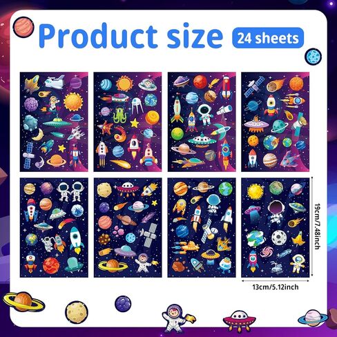 24pcs Outer Space Stickers for, Self Adhesive Waterproof Sticker for with Planet Solar System Galaxy Astronaut Rocket Bulk Decorations for for Decor Class Rewards Decor in Kuwait