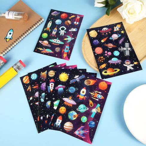 24pcs Outer Space Stickers for, Self Adhesive Waterproof Sticker for with Planet Solar System Galaxy Astronaut Rocket Bulk Decorations for for Decor Class Rewards Decor in Kuwait