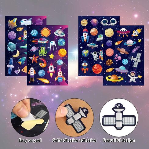 24pcs Outer Space Stickers for, Self Adhesive Waterproof Sticker for with Planet Solar System Galaxy Astronaut Rocket Bulk Decorations for for Decor Class Rewards Decor in Kuwait