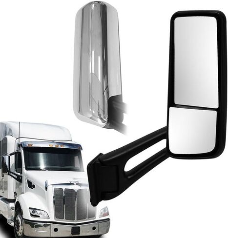 Door Mirror Chrome fit for 2013-2022 Peterbilt 579 Truck Left Driver Side Power Heated Mirrors (Chrome, Left) in Saudi Arabia