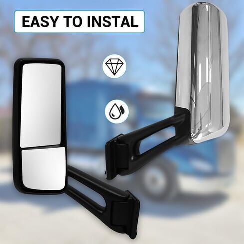 Door Mirror Chrome fit for 2013-2022 Peterbilt 579 Truck Left Driver Side Power Heated Mirrors (Chrome, Left) in Saudi Arabia