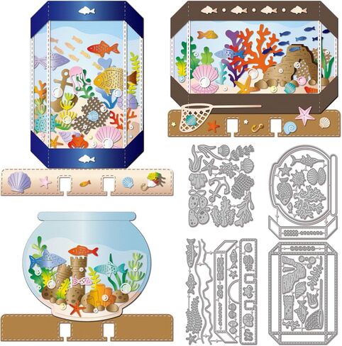 GLOBLELAND Fish Tank Shaker Cutting Dies Coral Shell Metal Die Cuts Water Plants Page Cutting Embossing Templates for Scrapbooking Crafts Paper Cards Making in Kuwait
