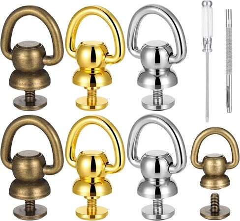 6 Pcs D Ring for Brass Rivets D Ring Stud Screw Ball Head Buttons Rotatable Purse Leather Rivets Kit Making Supplies with Belt Hole Puncher for Leather Craft Handbag Crossbody Bag in Saudi Arabia