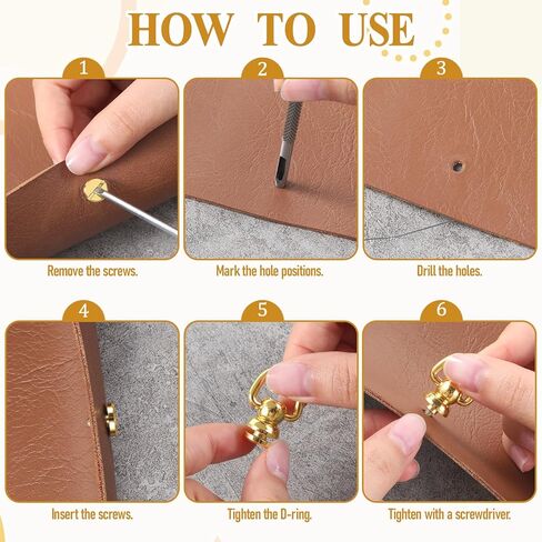 6 Pcs D Ring for Brass Rivets D Ring Stud Screw Ball Head Buttons Rotatable Purse Leather Rivets Kit Making Supplies with Belt Hole Puncher for Leather Craft Handbag Crossbody Bag in Saudi Arabia