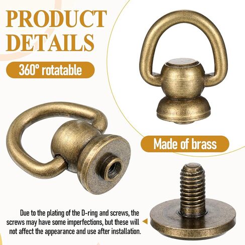 6 Pcs D Ring for Brass Rivets D Ring Stud Screw Ball Head Buttons Rotatable Purse Leather Rivets Kit Making Supplies with Belt Hole Puncher for Leather Craft Handbag Crossbody Bag in Saudi Arabia