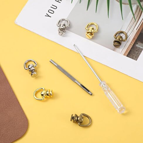 6 Pcs D Ring for Brass Rivets D Ring Stud Screw Ball Head Buttons Rotatable Purse Leather Rivets Kit Making Supplies with Belt Hole Puncher for Leather Craft Handbag Crossbody Bag in Saudi Arabia