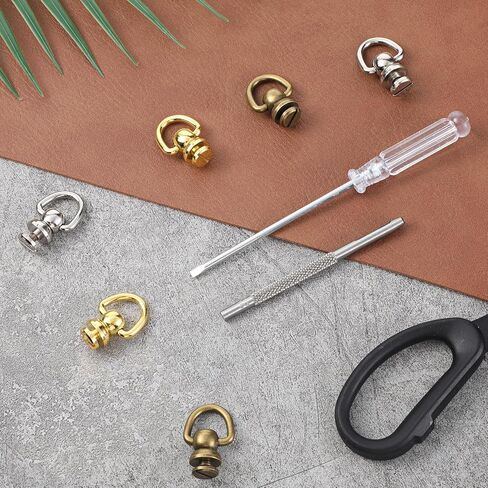 6 Pcs D Ring for Brass Rivets D Ring Stud Screw Ball Head Buttons Rotatable Purse Leather Rivets Kit Making Supplies with Belt Hole Puncher for Leather Craft Handbag Crossbody Bag in Saudi Arabia
