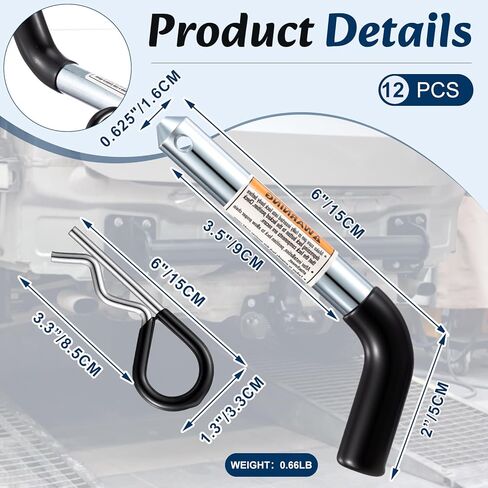 12 Pack Trailer Hitch Pin & Clip 5/8 Inch Diameter with Galvanized-Coated Vinyl Black Grip Solid Steel Trailer Accessories Fits 2" Receiver in Saudi Arabia
