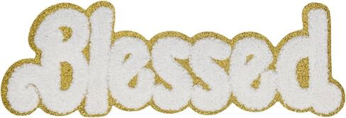 1 Pcs 10 Inch Blessed Chenille Iron on Patches with Glitter Edged, Perfect Iron on Letters for Clothing, Hats, Bags, Backpacks, Jeans - Ideal Gift for Spiritual Enthusiasts! (White) in Saudi Arabia
