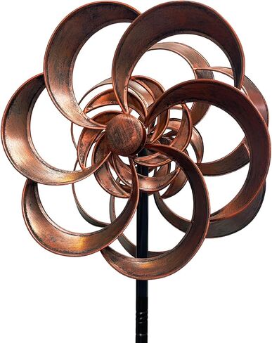 63" Metal Wind Spinner Outdoor, Double-Sided Kinetic Yard Spinner, Smooth Spinning Garden Decor, Stable 5-Prong Stake, Copper Yard Art for Lawn & Patio in Saudi Arabia