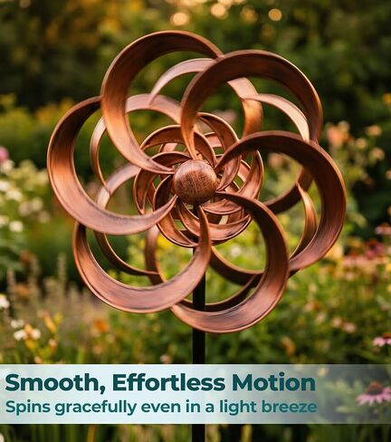 63" Metal Wind Spinner Outdoor, Double-Sided Kinetic Yard Spinner, Smooth Spinning Garden Decor, Stable 5-Prong Stake, Copper Yard Art for Lawn & Patio in Saudi Arabia
